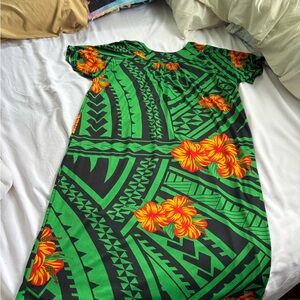 Vibrant Green and Orange Floral Dress
